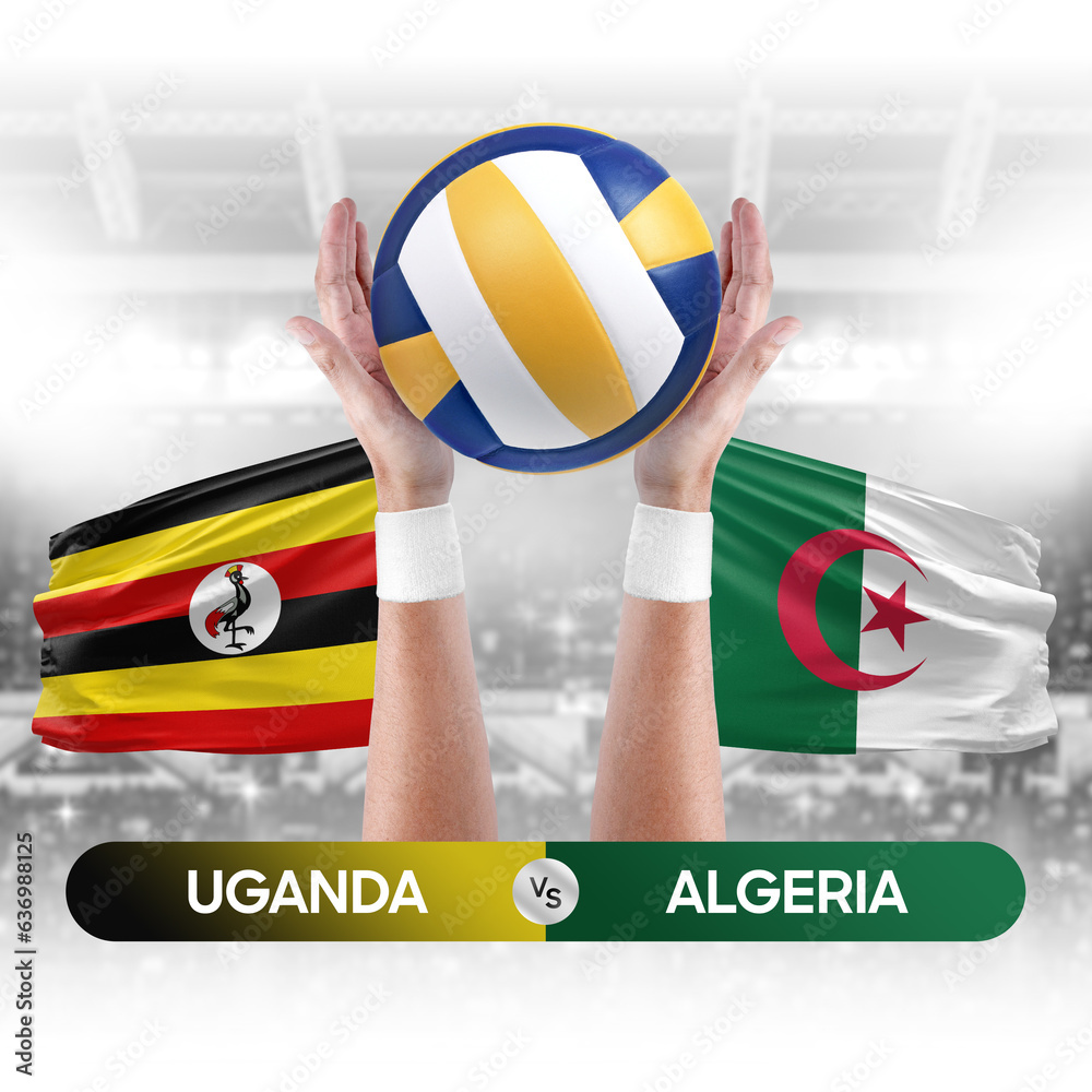 Uganda vs Algeria national teams volleyball volley ball match competition concept.
