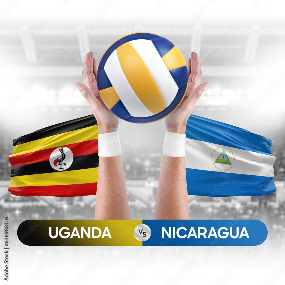 Uganda vs Nicaragua national teams volleyball volley ball match competition concept.