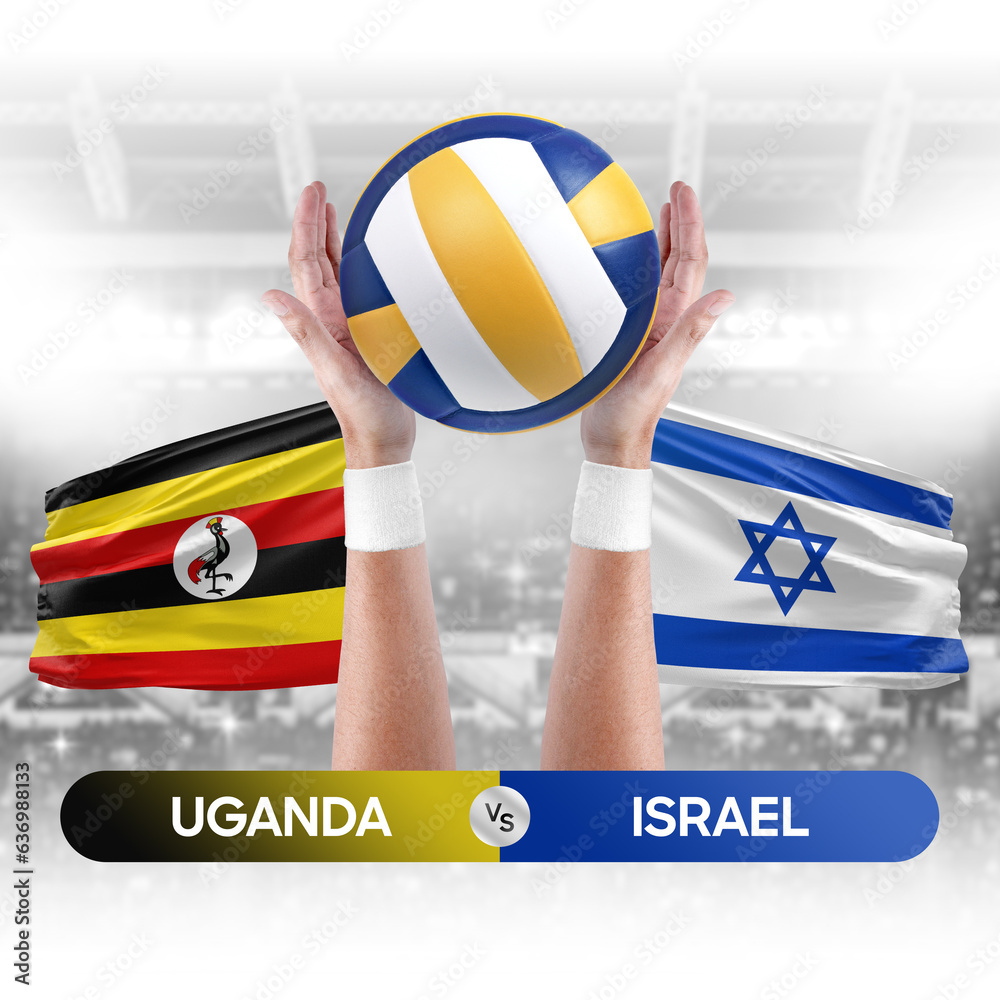 Uganda vs Israel national teams volleyball volley ball match competition concept.