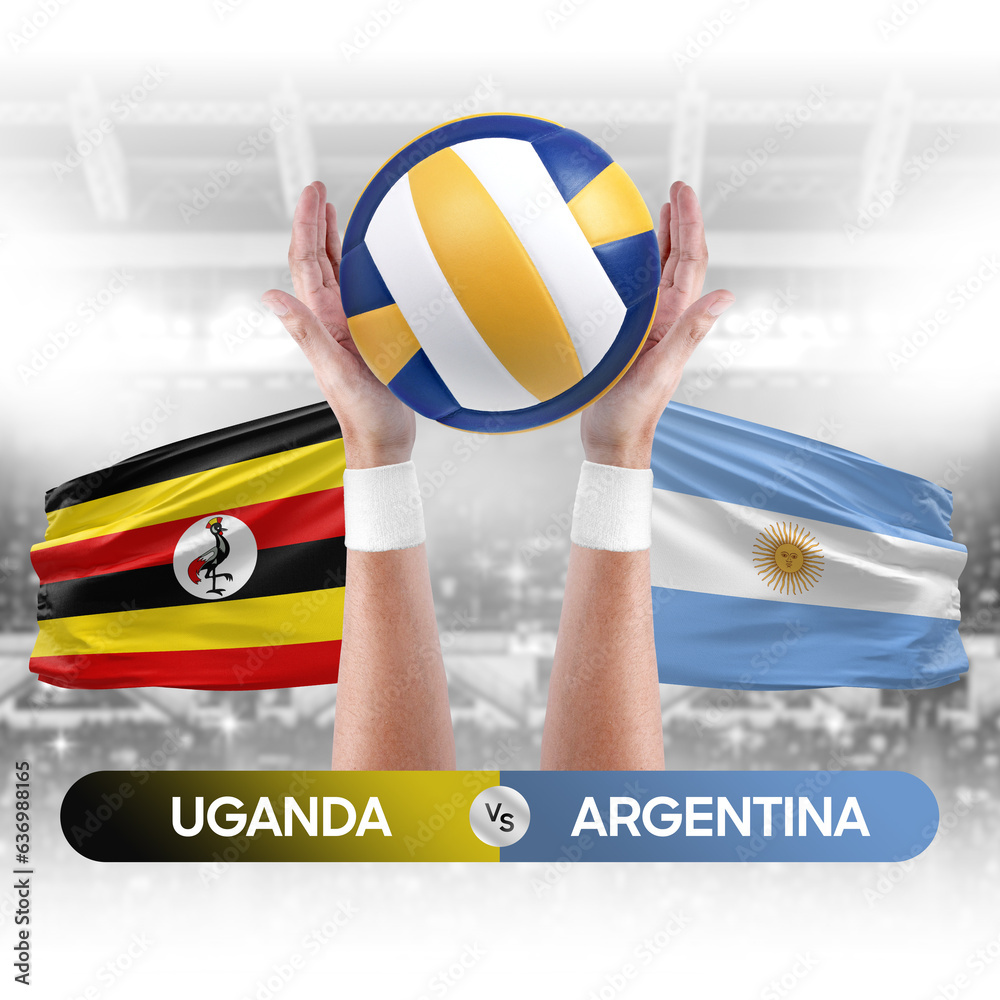 Uganda vs Argentina national teams volleyball volley ball match competition concept.