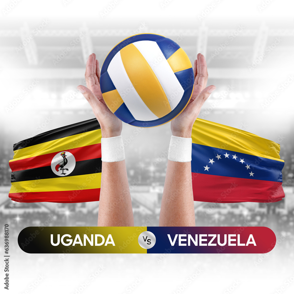 Uganda vs Venezuela national teams volleyball volley ball match competition concept.