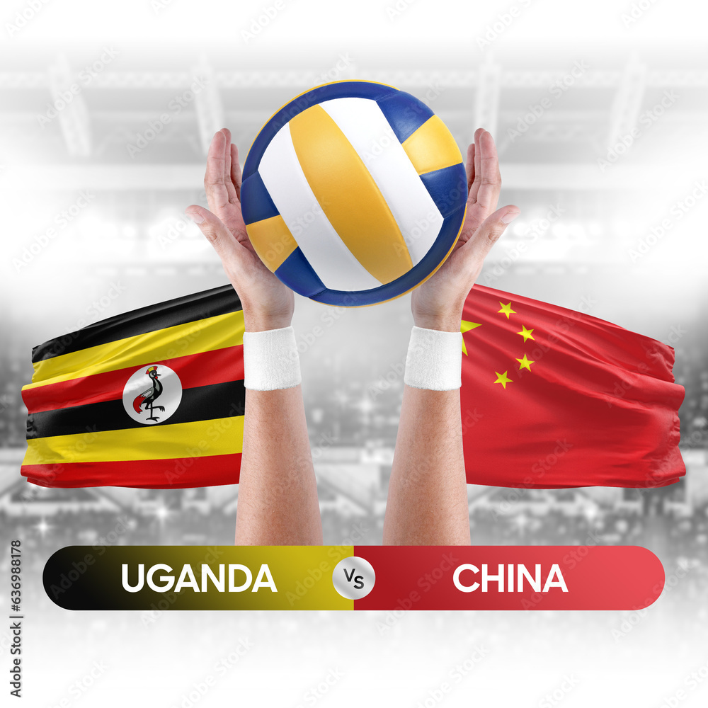 Uganda vs China national teams volleyball volley ball match competition concept.