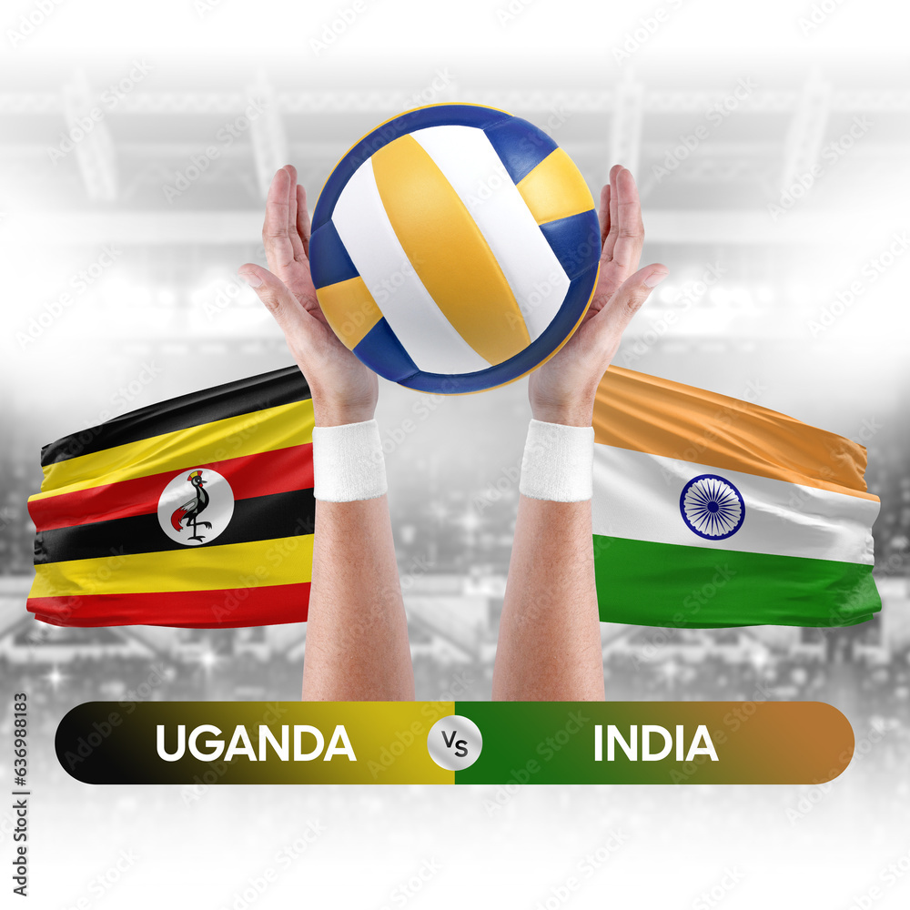 Uganda vs India national teams volleyball volley ball match competition concept.