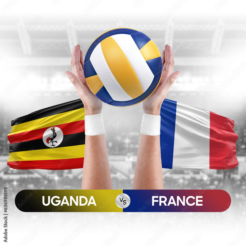 Uganda vs France national teams volleyball volley ball match competition concept.