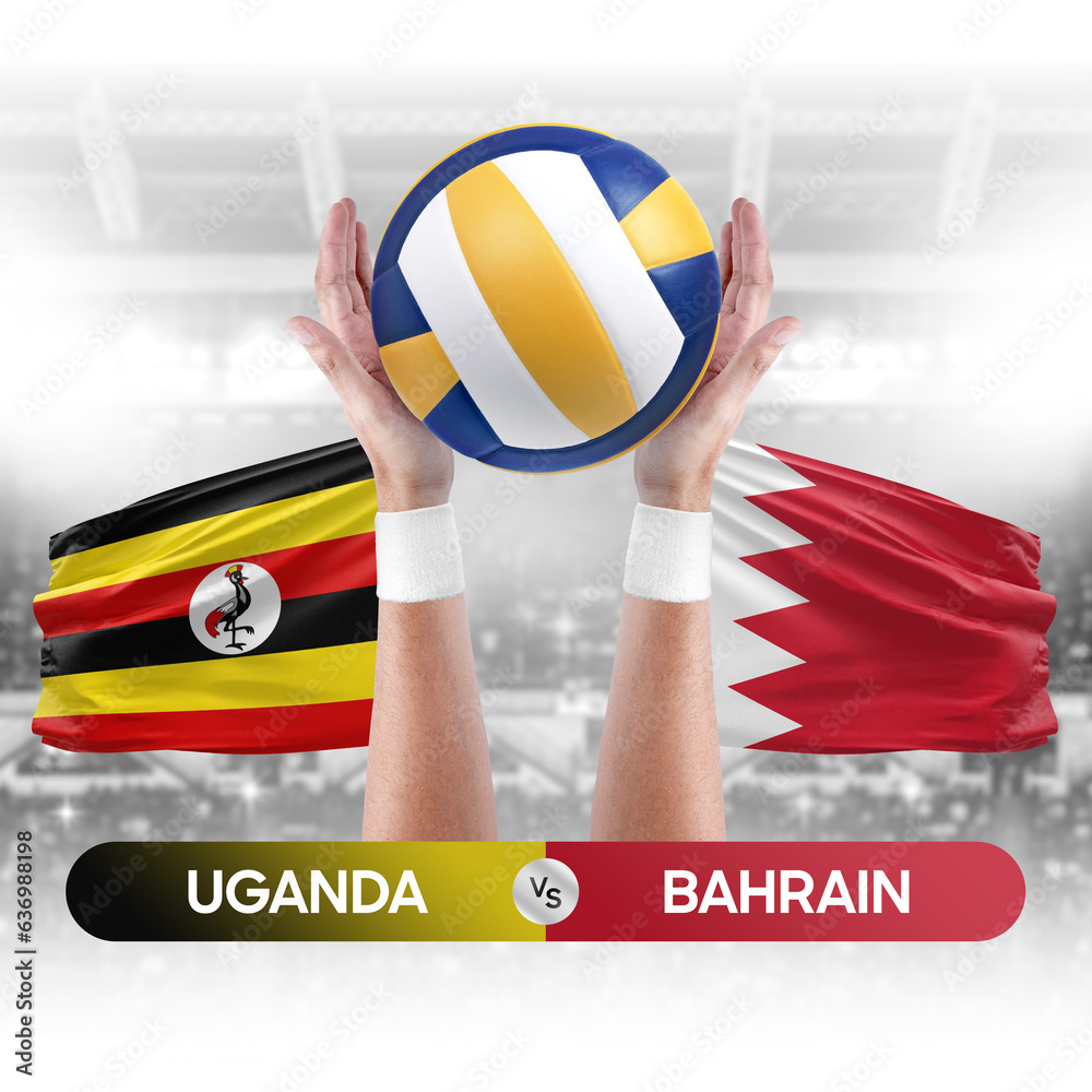 Uganda vs Bahrain national teams volleyball volley ball match competition concept.