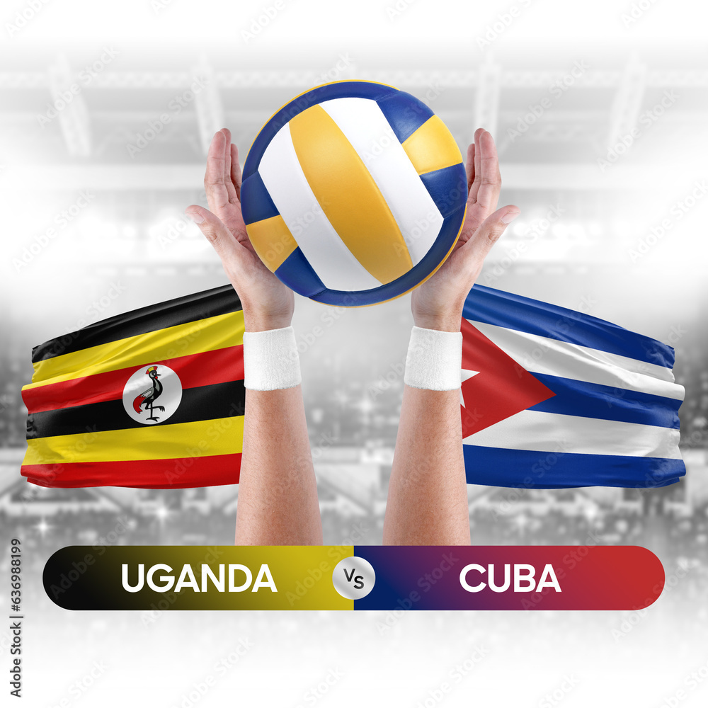 Uganda vs Cuba national teams volleyball volley ball match competition concept.