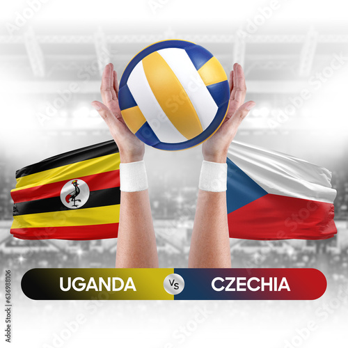 Uganda vs Czechia national teams volleyball volley ball match competition concept.