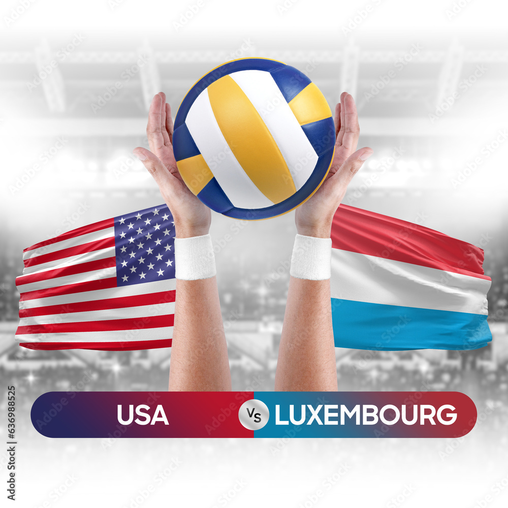 USA vs Luxembourg national teams volleyball volley ball match competition concept.
