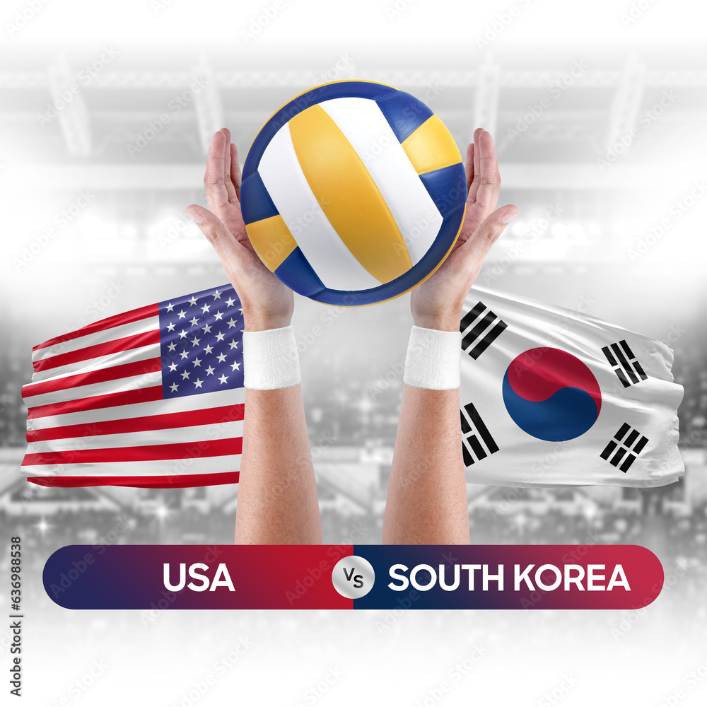 USA vs South Korea national teams volleyball volley ball match competition concept.