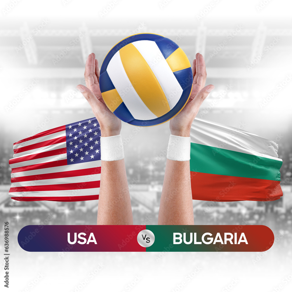 USA vs Bulgaria national teams volleyball volley ball match competition concept.