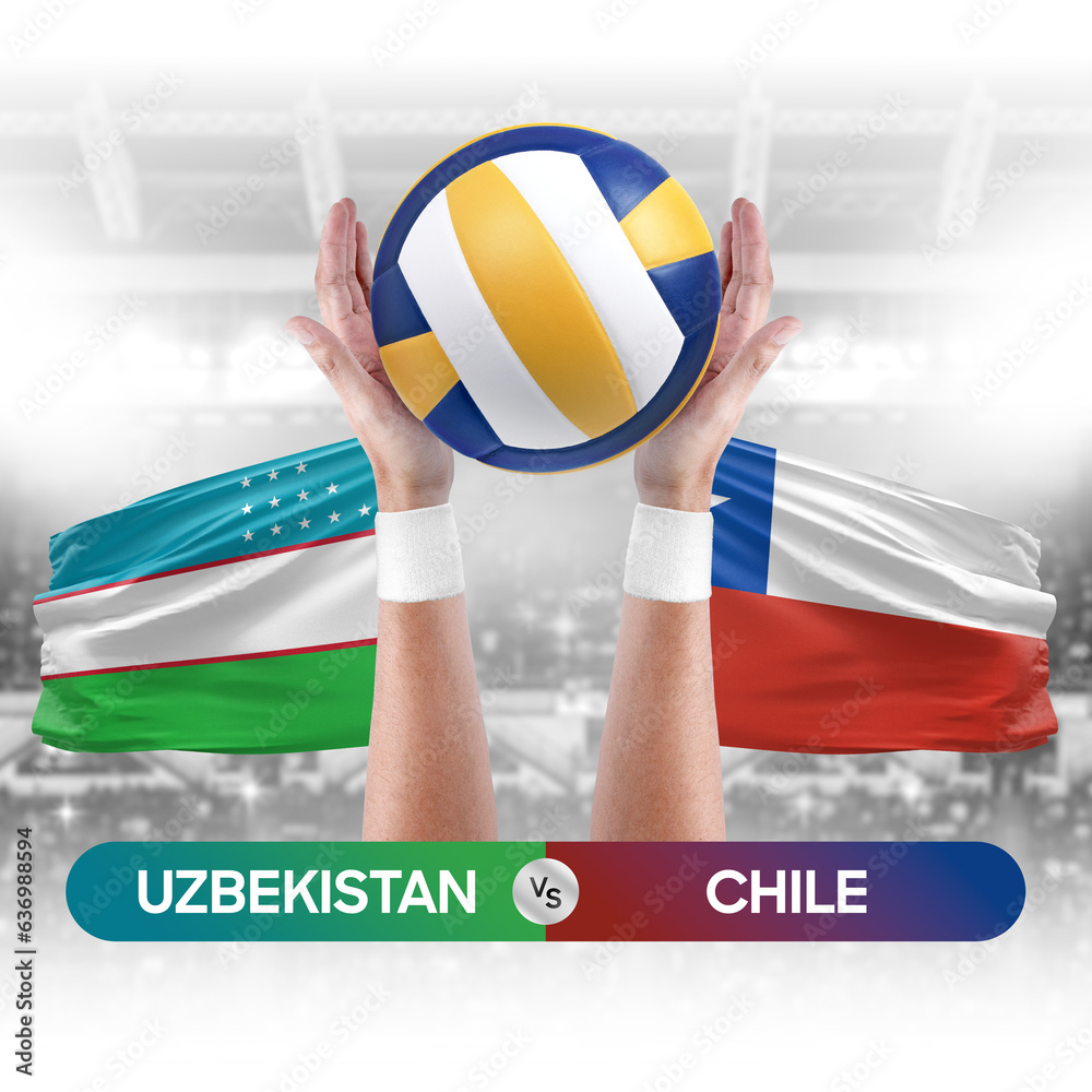 Uzbekistan vs Chile national teams volleyball volley ball match competition concept.