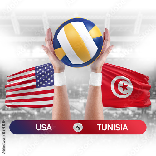 USA vs Tunisia national teams volleyball volley ball match competition concept. photo