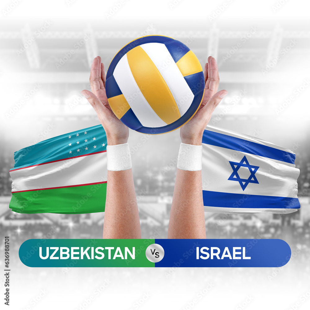 Uzbekistan vs Israel national teams volleyball volley ball match competition concept.