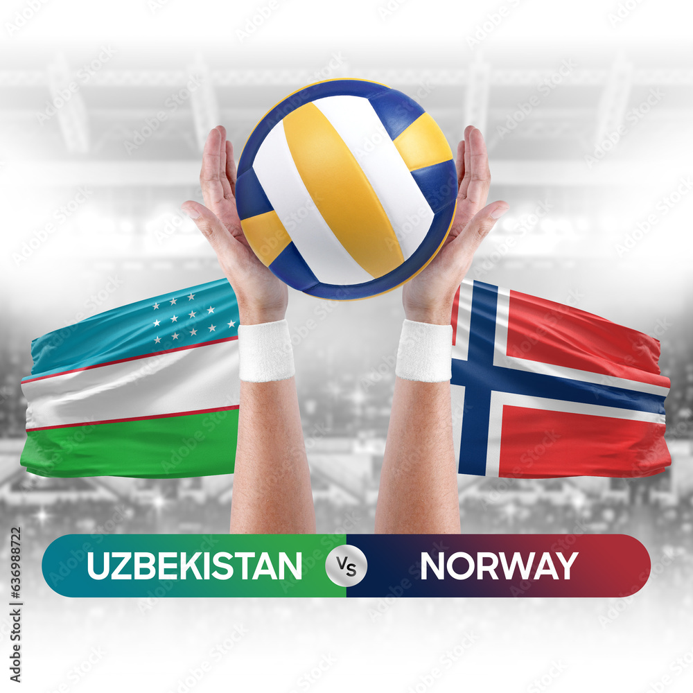 Uzbekistan vs Norway national teams volleyball volley ball match competition concept.