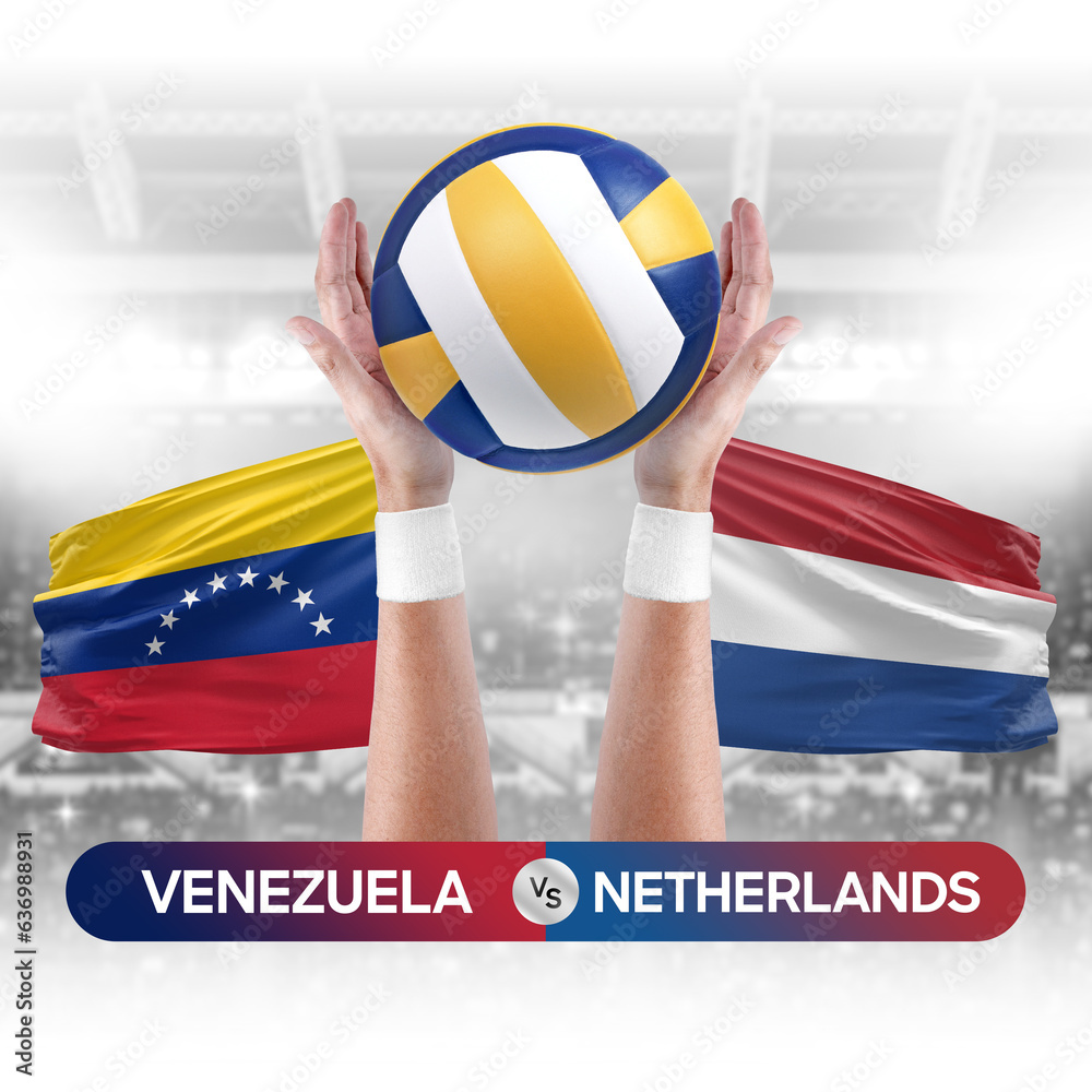 Venezuela vs Netherlands national teams volleyball volley ball match competition concept.