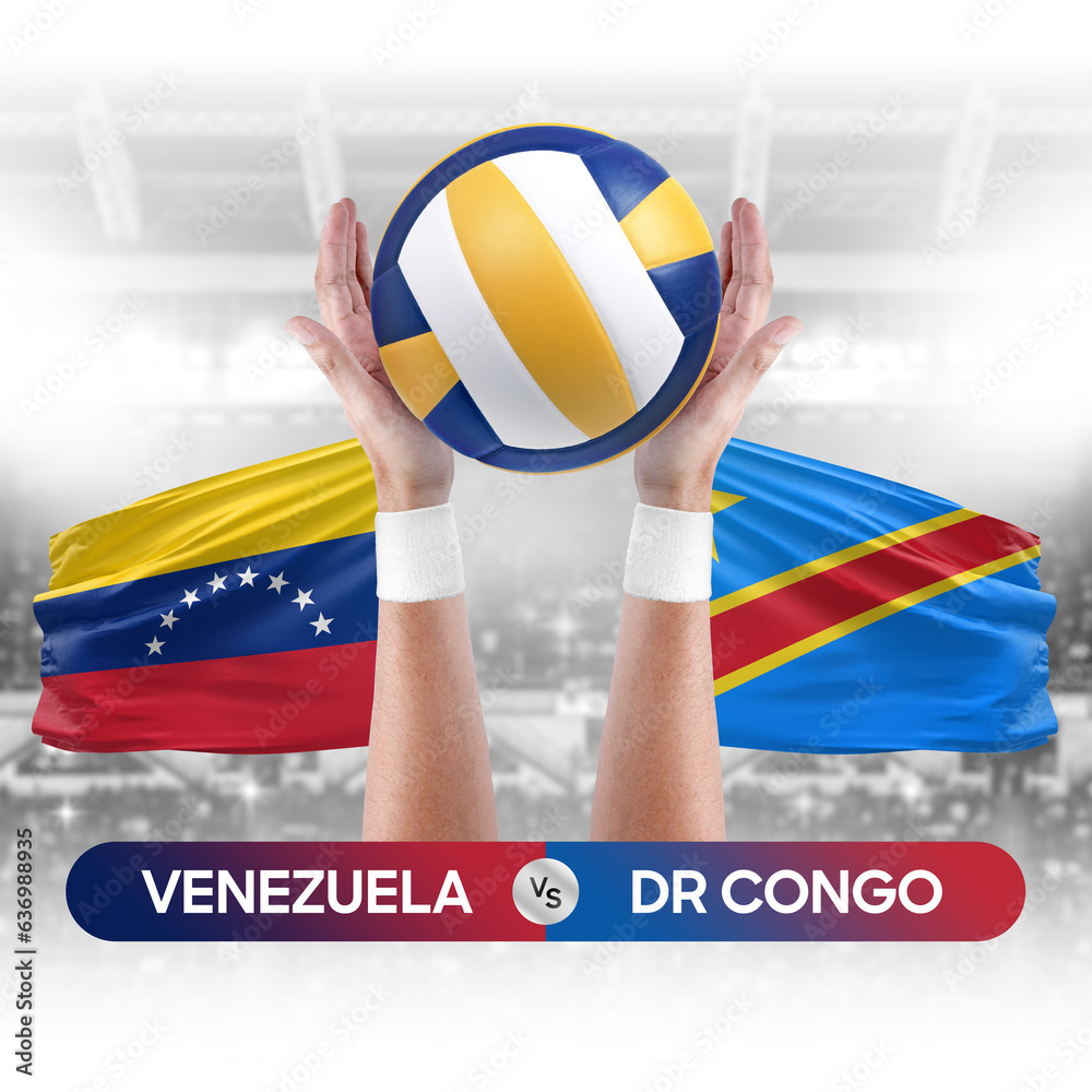 Venezuela vs Dr Congo national teams volleyball volley ball match competition concept.