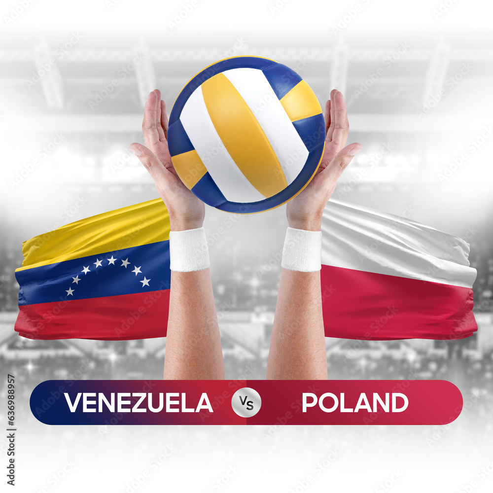Venezuela vs Poland national teams volleyball volley ball match competition concept.