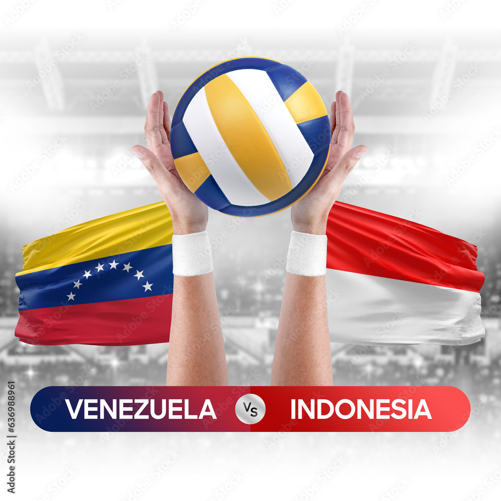 Venezuela vs Indonesia national teams volleyball volley ball match competition concept.