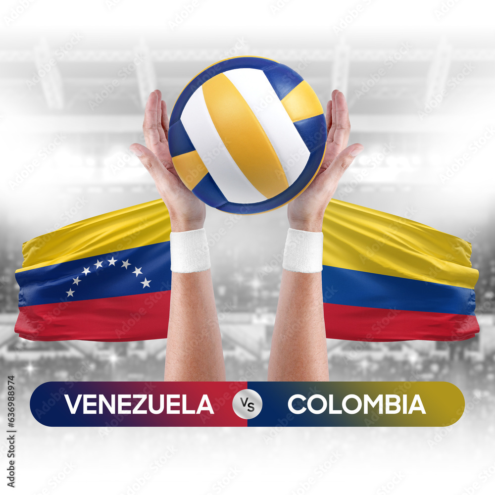 Venezuela vs Colombia national teams volleyball volley ball match competition concept.