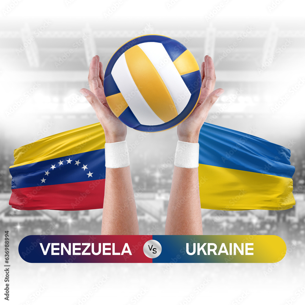 Venezuela vs Ukraine national teams volleyball volley ball match competition concept.