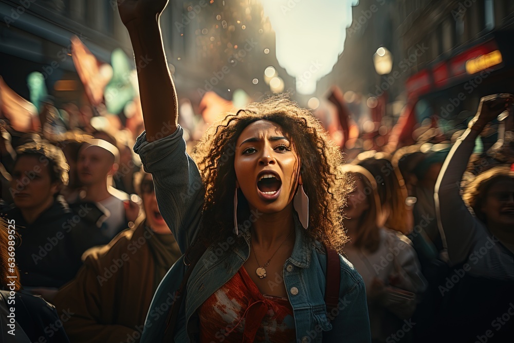 Individuals from various backgrounds gather in a peaceful protest, their signs and gestures expressing the urgent need for equality and justice - obrazy, fototapety, plakaty 