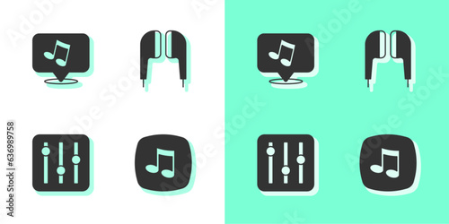 Set Music note, tone, Sound mixer controller and Air headphones icon. Vector