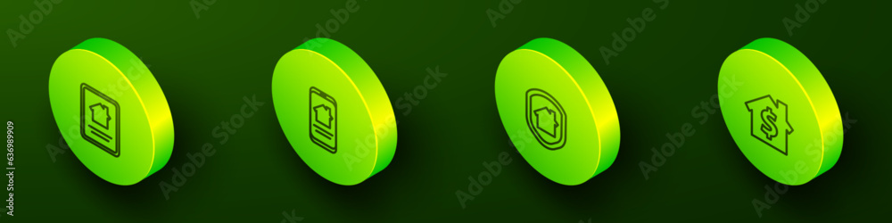Set Isometric line Online real estate house, , House under protection and with dollar symbol icon. Vector Set Isometric line Online real estate house, , House under protection and with dollar symbol icon. Vector