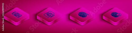 Set Isometric line System bug on mobile, , Fingerprint and icon. Vector