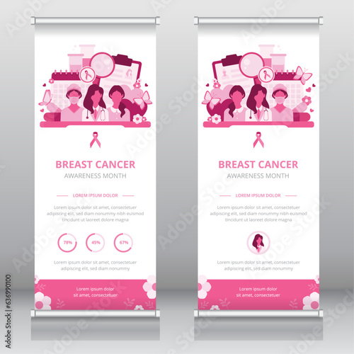 Roll up banner or retractable banner template, standee, X-banner template which shows the importance of early detection and proper treatments in women's health issues such as breast cancer 