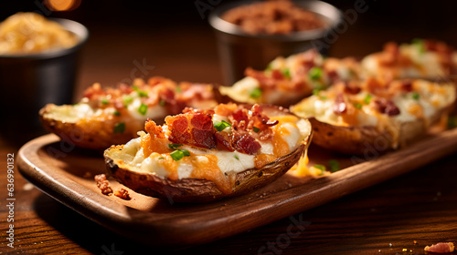 Mouthwatering loaded bacon and ranch potato skins with melted cheese and bacon bits