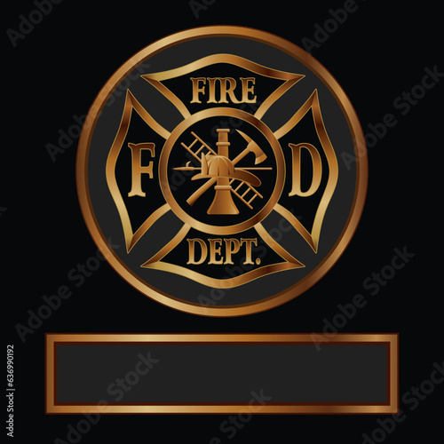 Firefighter Cross Gold With Name Space is a vector design of a classic Maltese cross firefighter symbol inside of a circular shape with a banner below for your name or other text.