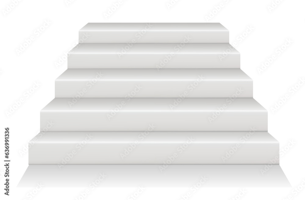 White stair step staircase front podium isolated on white background. Vector graphic design element illustration White stair step staircase front podium isolated on white background. Vector graphic design element illustration