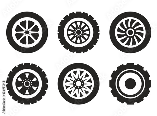 Wheel car auto service isolated on white background set. Vector graphic design element illustration