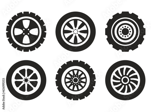 Wheel car auto service isolated on white background set. Vector graphic design element illustration