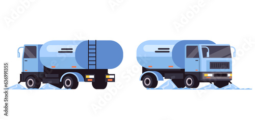 Water street sweeper city vehicle road cleaning car isolated on white background. Vector graphic design element illustration