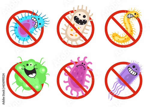 Germ virus antibacterial anti bacteria bacterial control concept. Vector flat graphic design illustration
