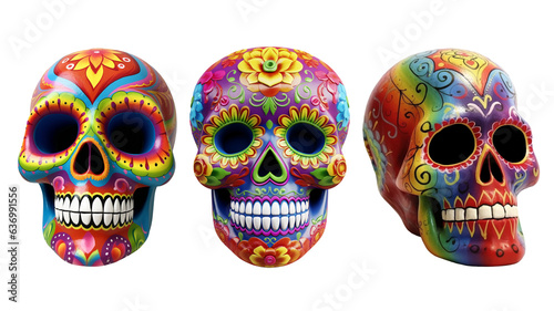 Day of The Dead colorful Skull with floral ornament. Mexican sugar skull.