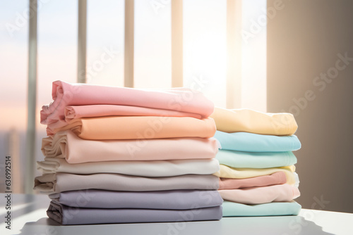 pile of freshly ironed pastel color clothes
