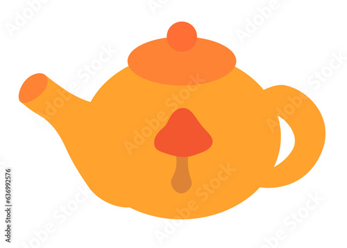 Orange teapot. Vector flat illustration of cute fall item. Autumn decor concept.