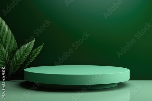 Product podium in green natural colors for product presentation. Mockup for branding, packaging