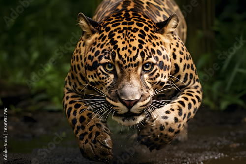 Jaguar running towards the camera