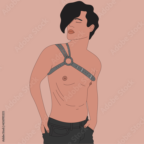 illustration guy man pose model sexy naked torso gay lgbt bdsm Black white line sketch Drawing Art Pose