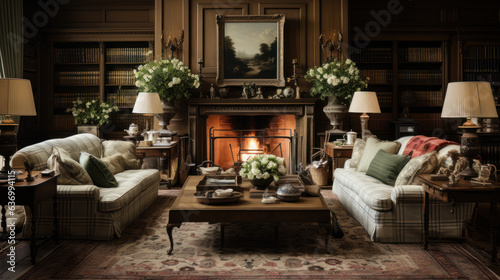 Traditional English living room, generative ai © pundapanda