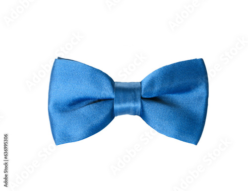 Fotografia Elegant blue satin bow tie isolated on white background.