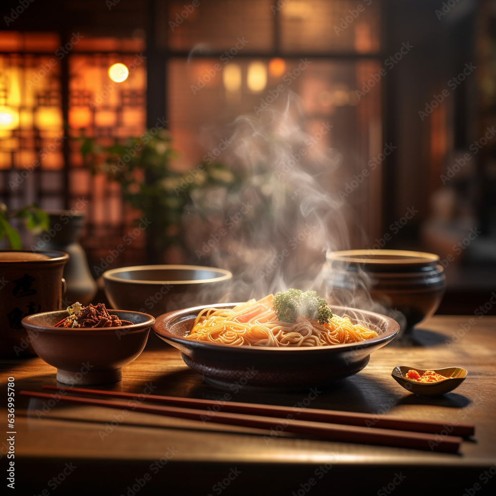 Black bowl with chinese noodles Jiangsu cuisine. Black bowl with chinese noodles Jiangsu cuisine.