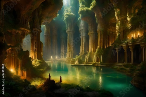 Agartha is a mythical realm often depicted as an intricate subterranean city hidden beneath the Earth's surface - AI Generative