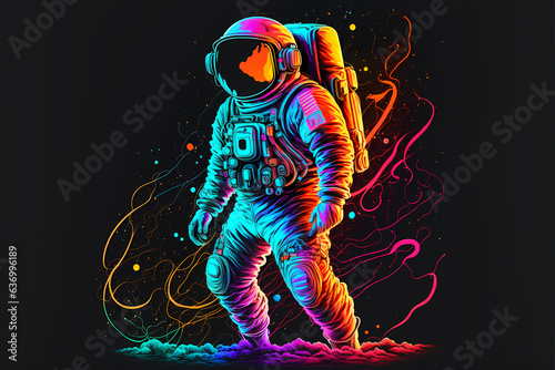 Astronaut spaceman illustration space station in outer space. banner or background. Abstract drawings of the future. Generative AI