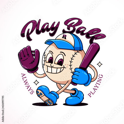 Play Ball, a cartoon illustration of a baseball mascot. Perfect for logos, t-shirts, stickers and posters