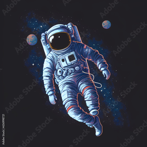 Astronaut spaceman illustration space station in outer space.  banner or background. Abstract drawings of the future. Generative AI