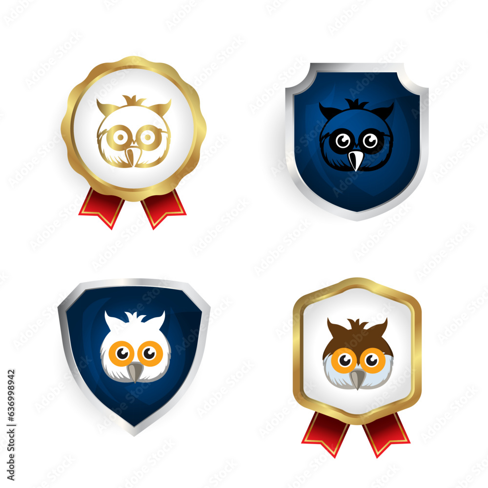 Abstract Owl Head Badge and Label Collection